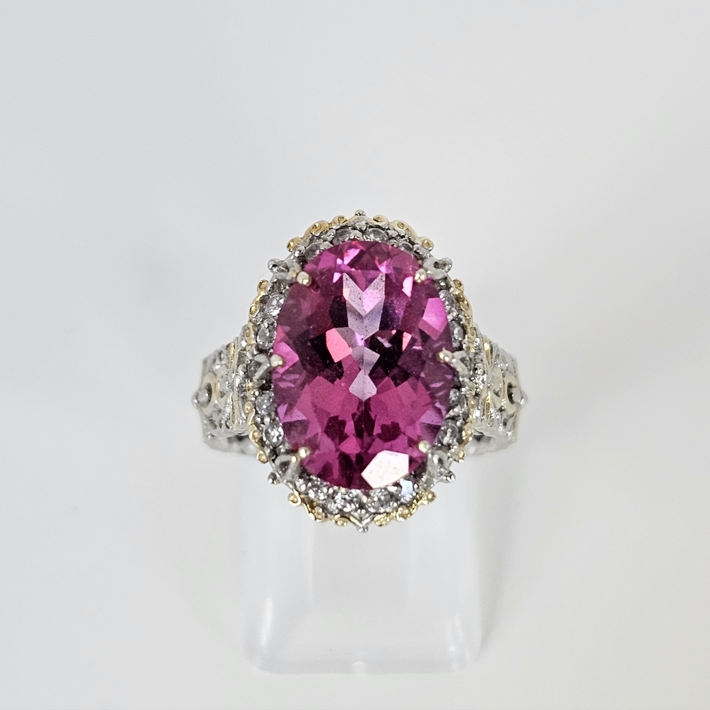 Gems En Vogue Pink Topaz & Zircon Ring Palladium Sterling Silver 18k Size 7! - Picture 6 of 8